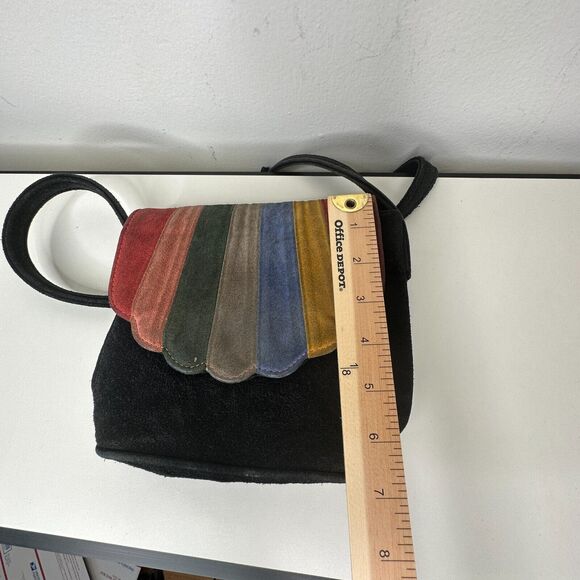 Cab Blanche Shell Canteen Black Suede Rainbow Clamshell Fold Crossbody Purse - Picture 15 of 16